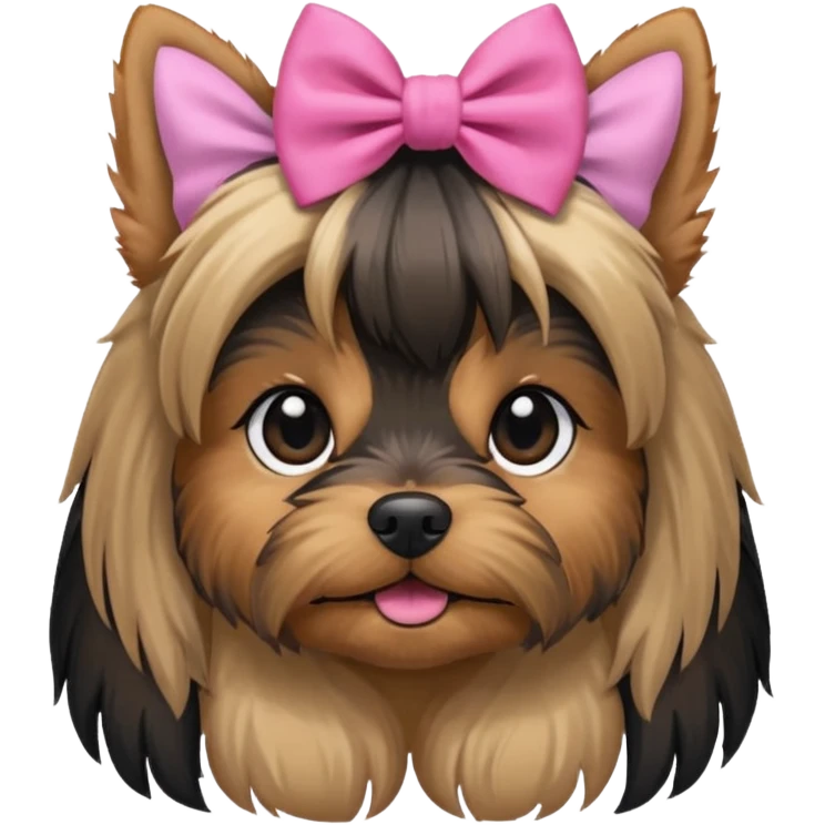 a Yorkshire Terrier face with a ponytail on head tied with a bow. emoji