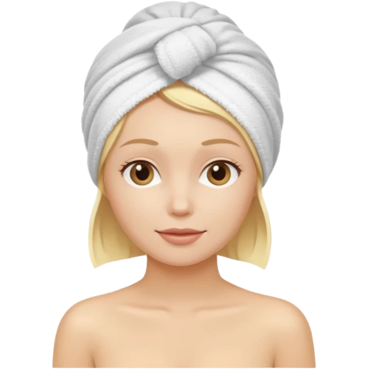mulher branca e loira com toalha na cabeça tipo spa emoji