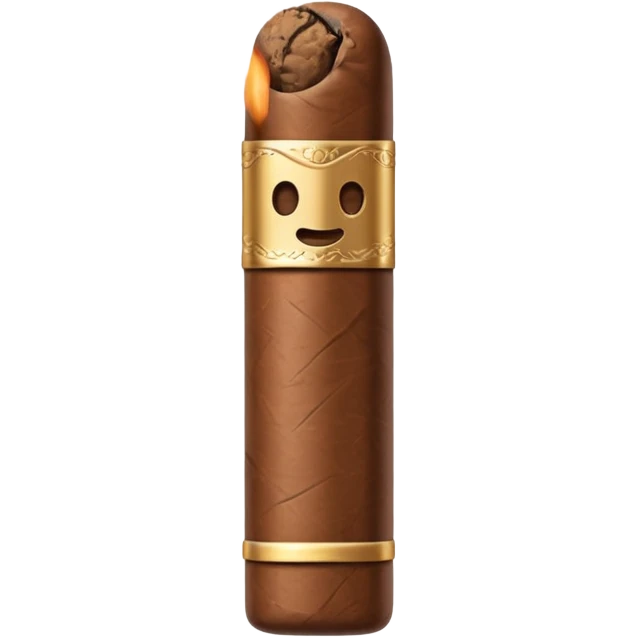 Emoji-style cigar icon, dark brown wrapper, subtle smoke, minimalistic, clean silhouette, metal details emoji