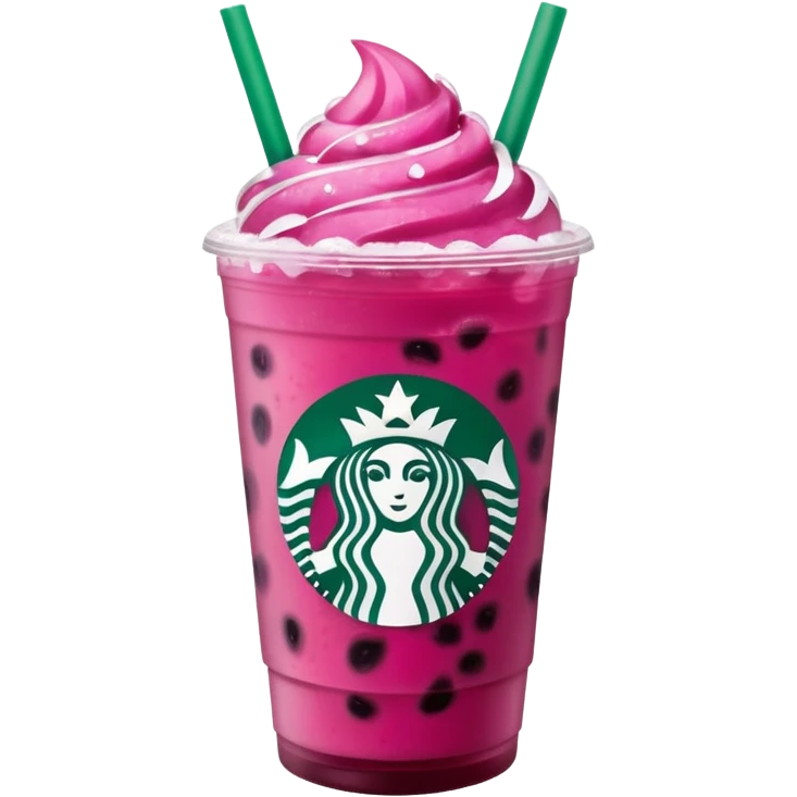Starbucks dark pink dragonfruit refresher. no pink cream on top. starbucks logo. emoji