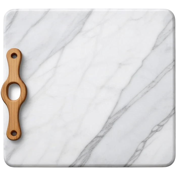 white marmor cuttingboard with a wooden grip all along the top side emoji