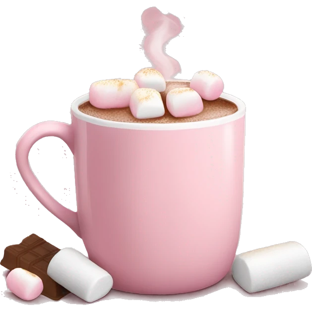 Light Pink mug of hot chocolate with marshmallows  emoji