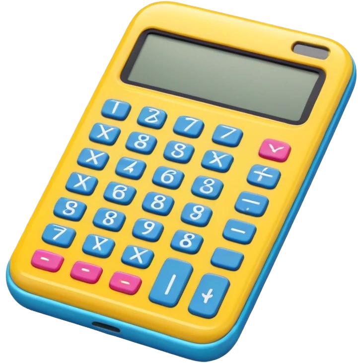 3D iPhone style emoji of a calculator with numbers on display, symbolizing calculation, vibrant colors, isolated on white background, soft shadows, high detail, playful and cute. emoji