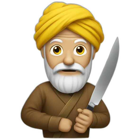 Old man in yellow turban with knife emoji
