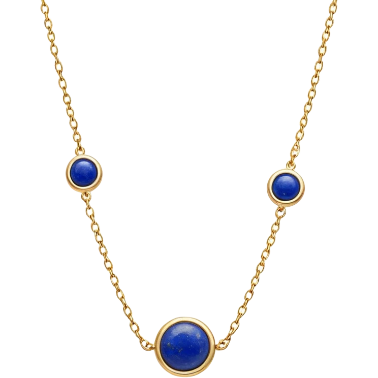 delicate floating gold chain with a raw lapis lazuli stone, glowing faintly emoji