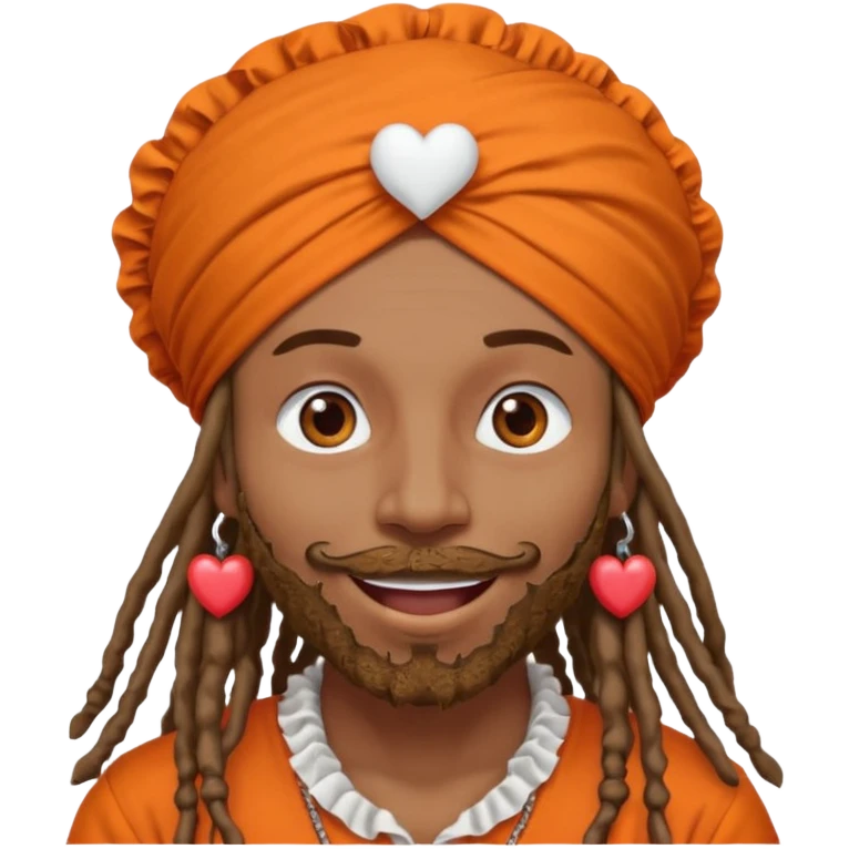Brownskin man with long dreadlocks orange shirt add white ruffled turban with hearts in both eyes mouth open  emoji