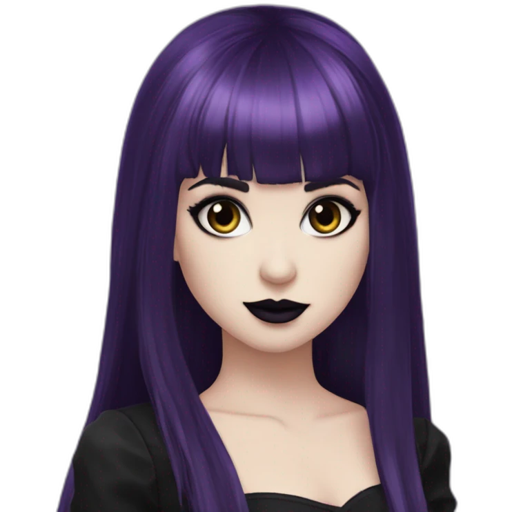 Elissabat-with-bangs-long-hair-dark-purple-and-black-vampire-goth-makeup-pinkeyes-romanticgothcloses emoji