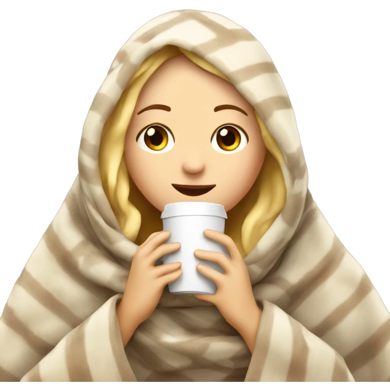 girl inside a blanket sipping coffee eyes closed blond emoji