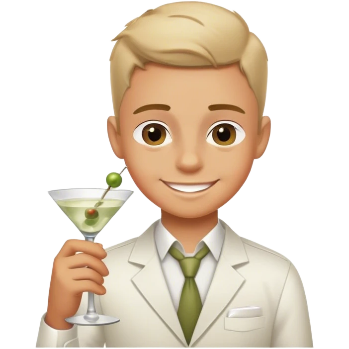 smiling boy in white shirt with dirty martini emoji