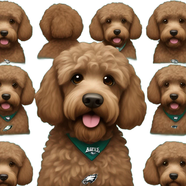 brown Labradoodle wearing a Philadelphia eagles shirt emoji