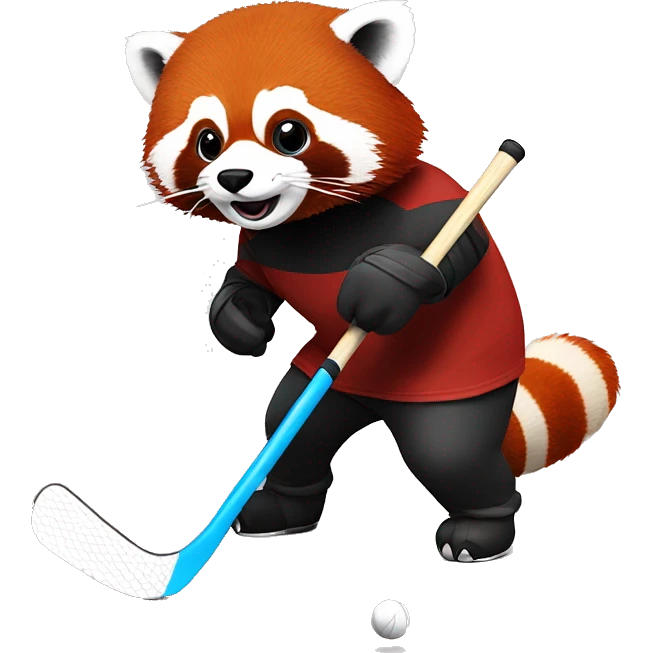 red panda playing hockey with red tinted advisor ￼  emoji