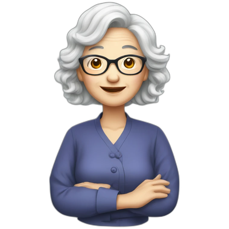 Chinese senior lady wear glasses has wavy long hair show love sign emoji