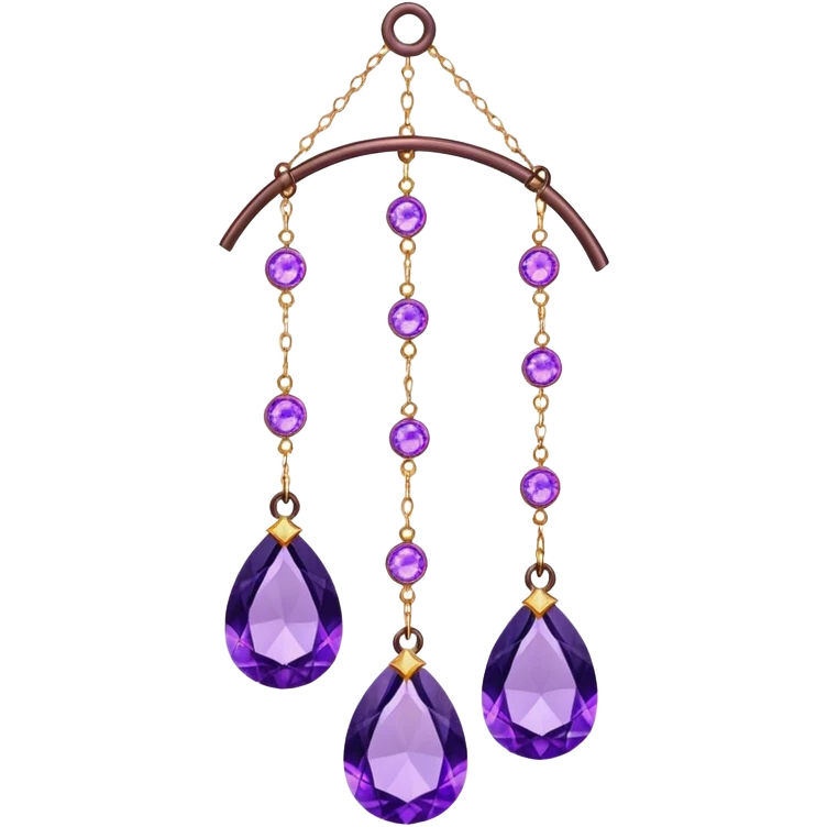 Hanging suncatcher, threads with shiny sparkly amethyst gemstones,  emoji
