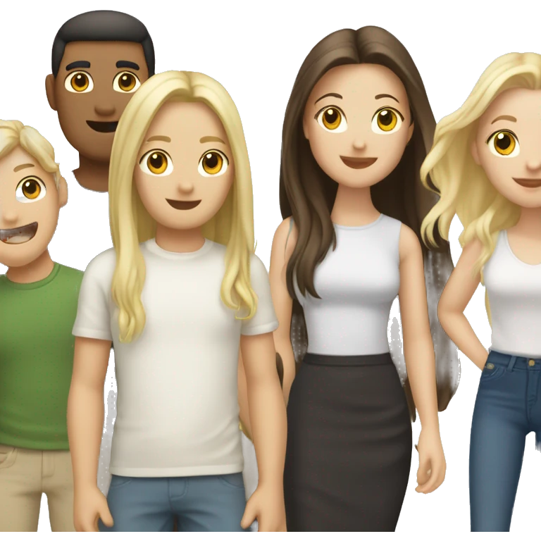 2 adults (1 white blonde man with long hair and 1 white woman with long blonde hair) & 3 kids (1 white brunette male, 1 asian brunette girl and 1 white brunette girl) emoji