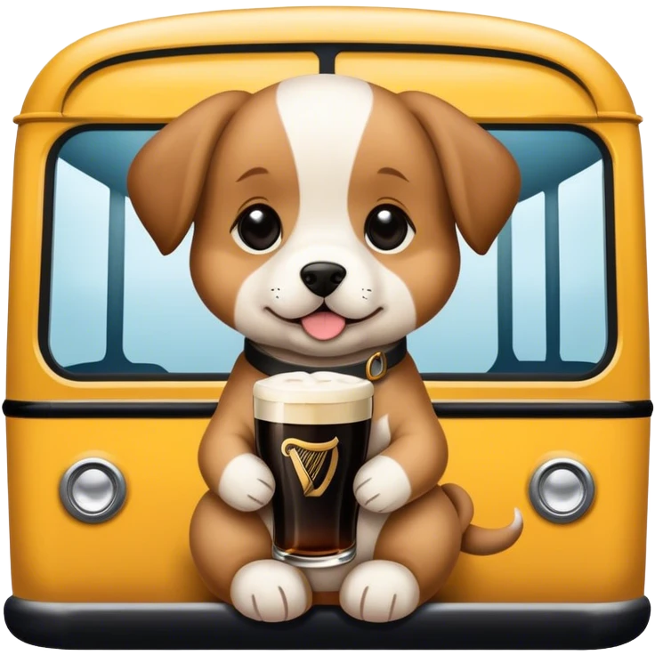 a puppy on a bus drinking a pint of guinness emoji