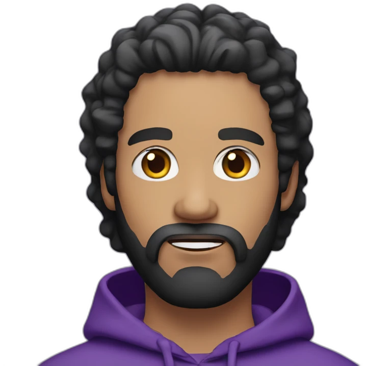White man wirh Black hair and beard with purple hoodie  emoji
