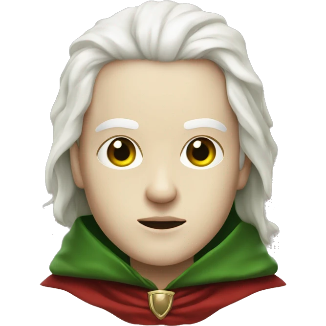 Human with pale white skin slits for nostrils red eyes green cloak emoji