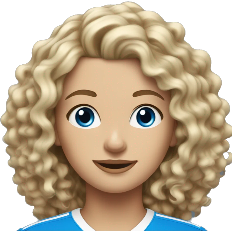 blonde and brown hair with blonde highlights curly haired woman with blue eyes in Wave FC jersey emoji