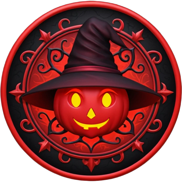 iOS emoji, dark fantasy magic seal, witch symbol, web pattern, red glow, minimal clean style, dark fantasy, dark atmosphere, black and red colors emoji