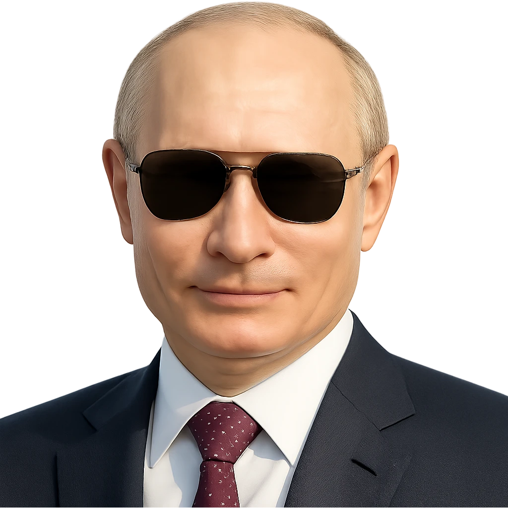 photorealistic portrait of Putin wearing sunglasses, emoji style, confident expression emoji