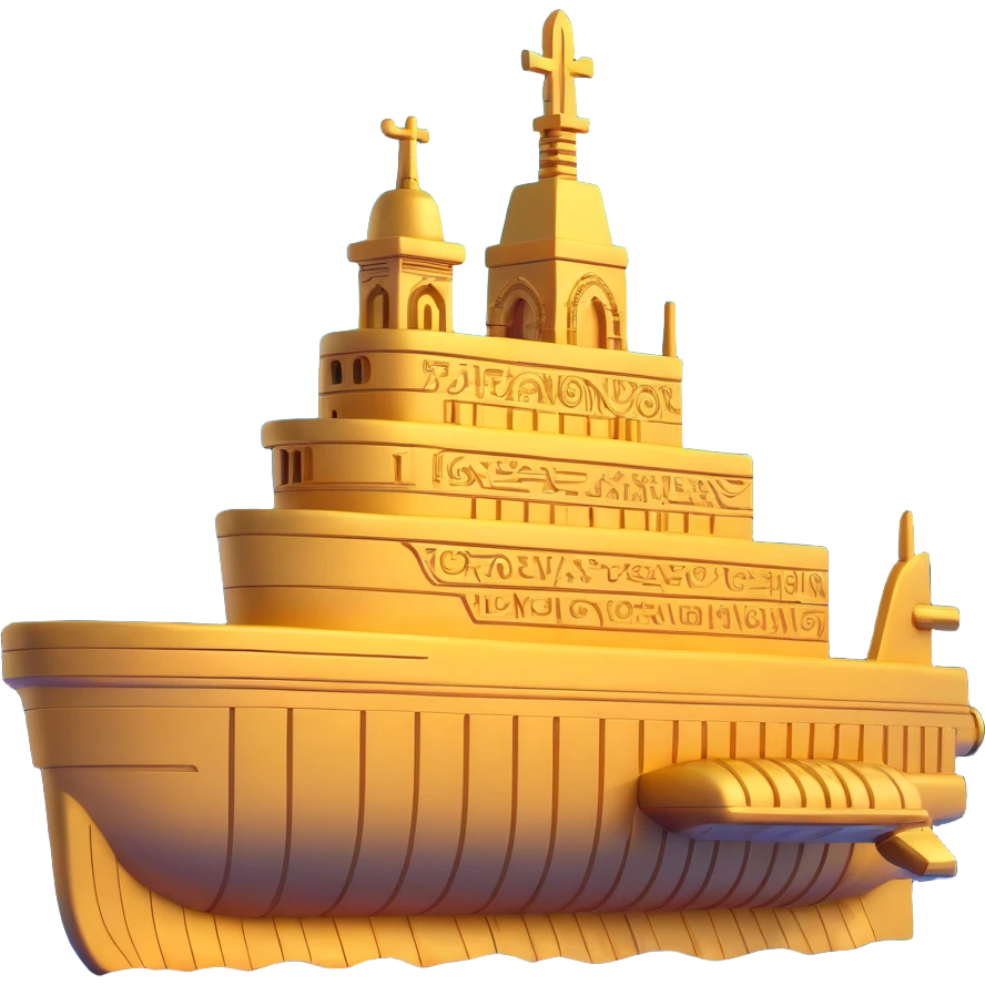 underwater ancient Anunnaki golden submarine, ziggurat-shaped towers on hull, cuneiform, ornate carvings emoji