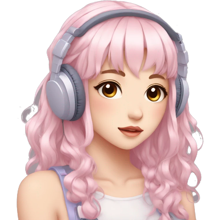 Gorgeous pastel anime girl with blushing face and hair garnitures and pretty hair and headphones aesthetic trending style emoji