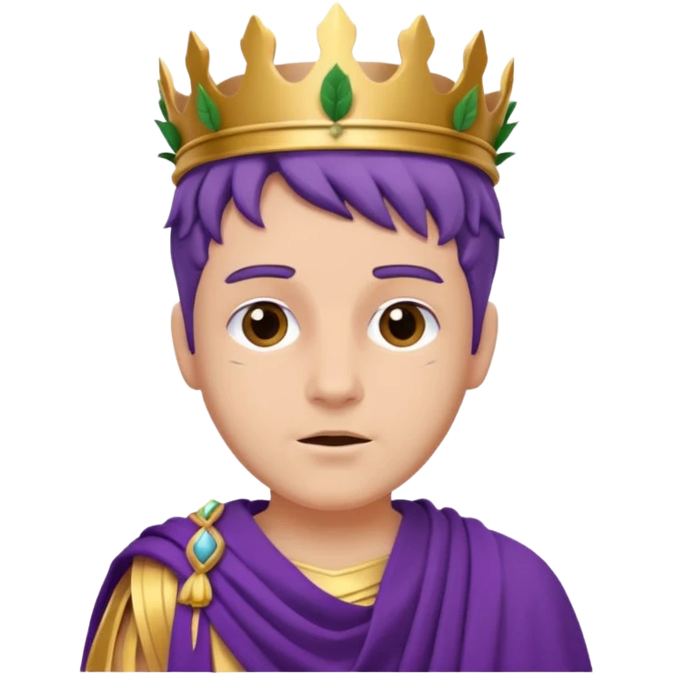 Jules César with laurel crown, purple toga, proud expression emoji