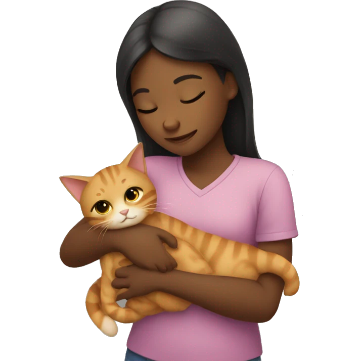 A girl hugging a cat emoji