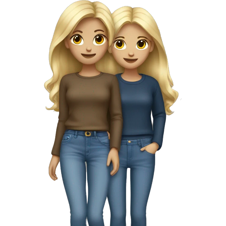 Two girls with jeans and pullover blonde and brown emoji