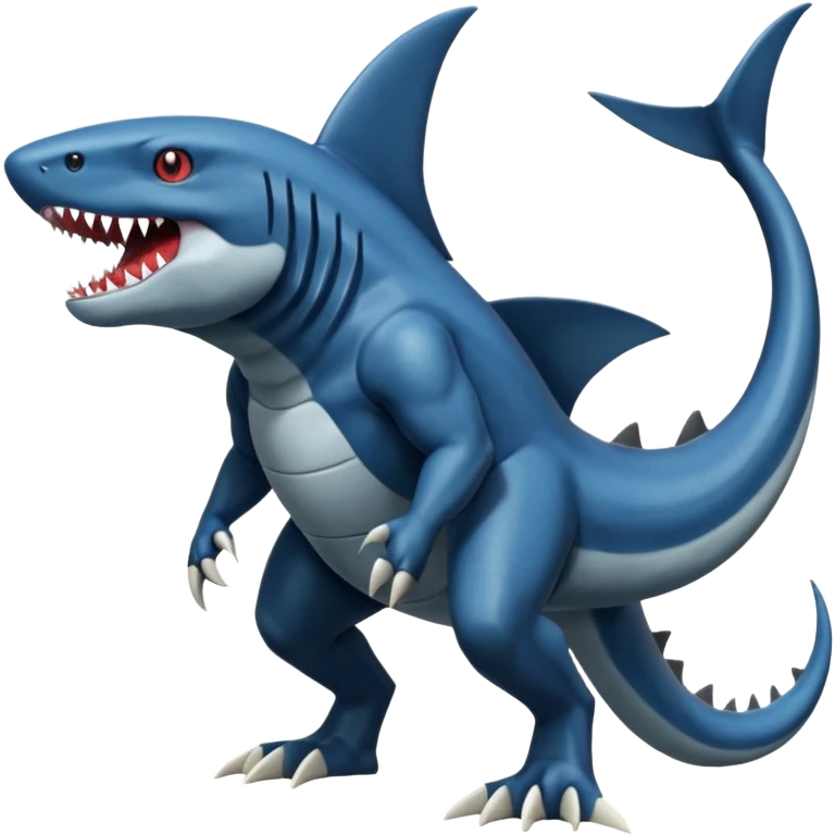 dark-deep-denim-steel-blue 4-legged digitigrade land-shark-landhai-vernid-sharpedo-Draco-Salamence-Salandit-Litten-houndoom-hybrid-fusion-creature, full body emoji