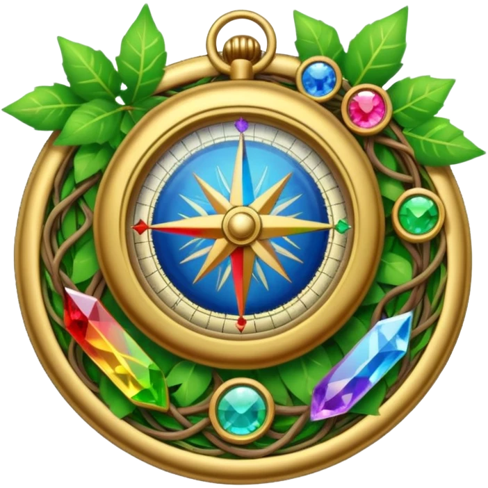 rainbow crystal compass wrapped in vines emoji