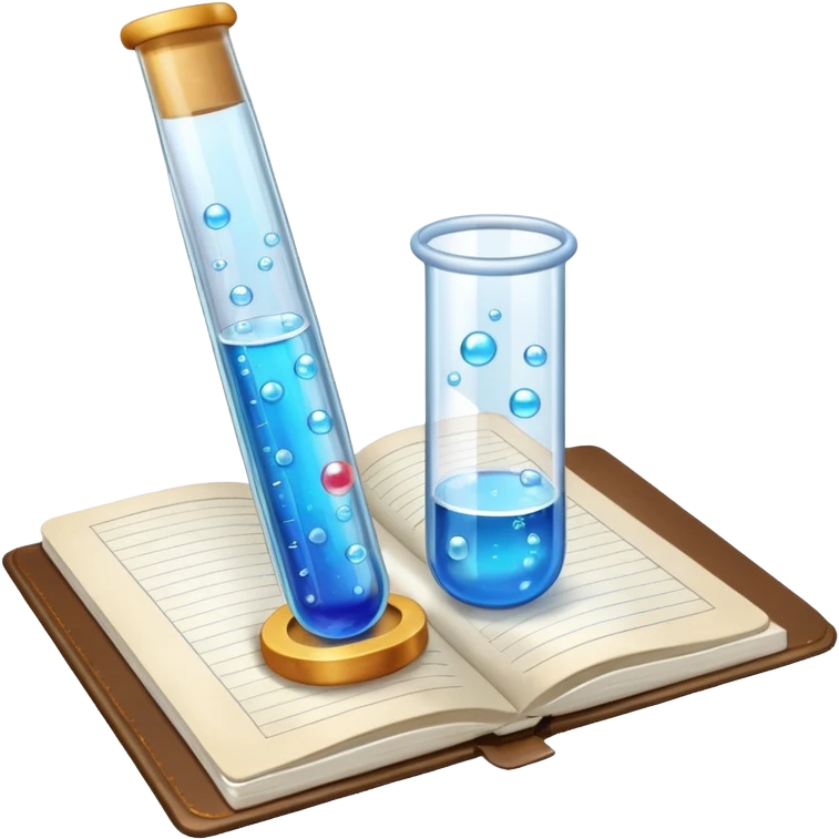 test tube with bubbles next to a notebook emoji