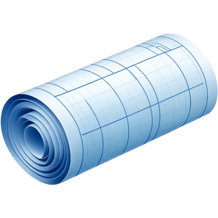 blue blueprint plan with white lines, one slightly rolled up corner, side view emoji