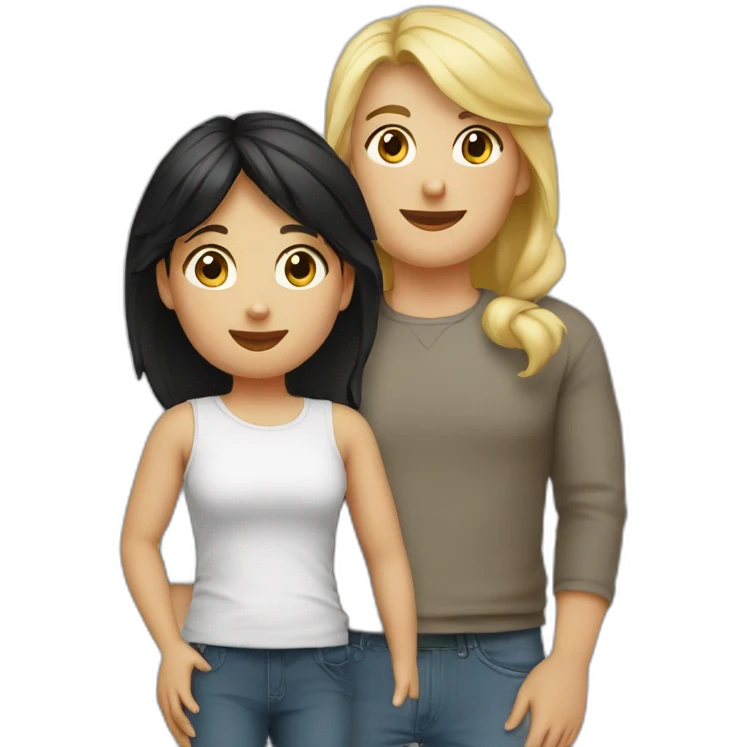 Blonde mom. Black hair father. Blonde toddler girl. Blonde toddler boy. Brown hair baby emoji