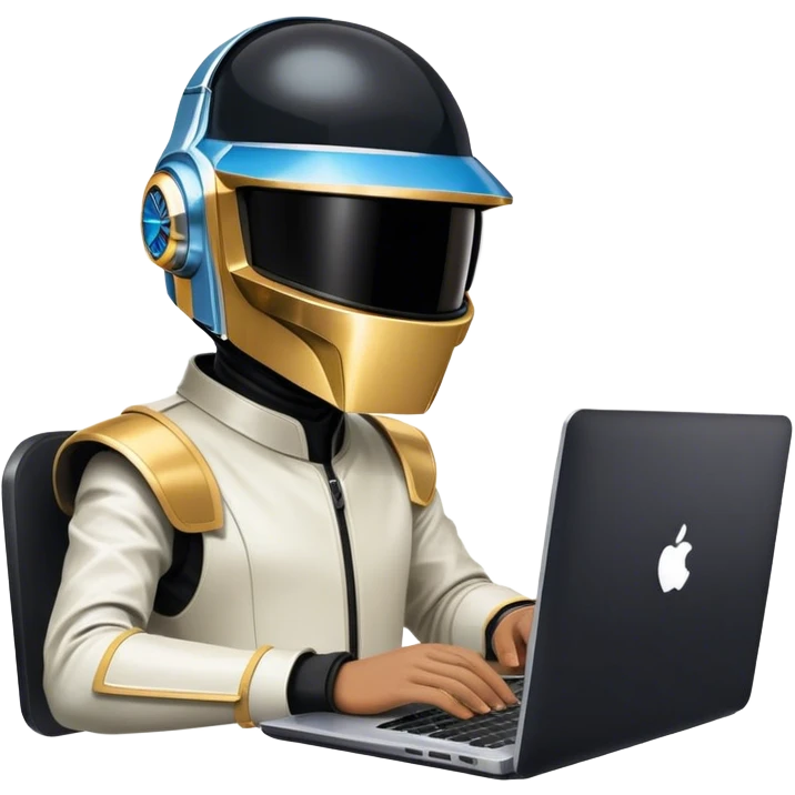 Daftpunk writing code in a laptop with 5 hands emoji
