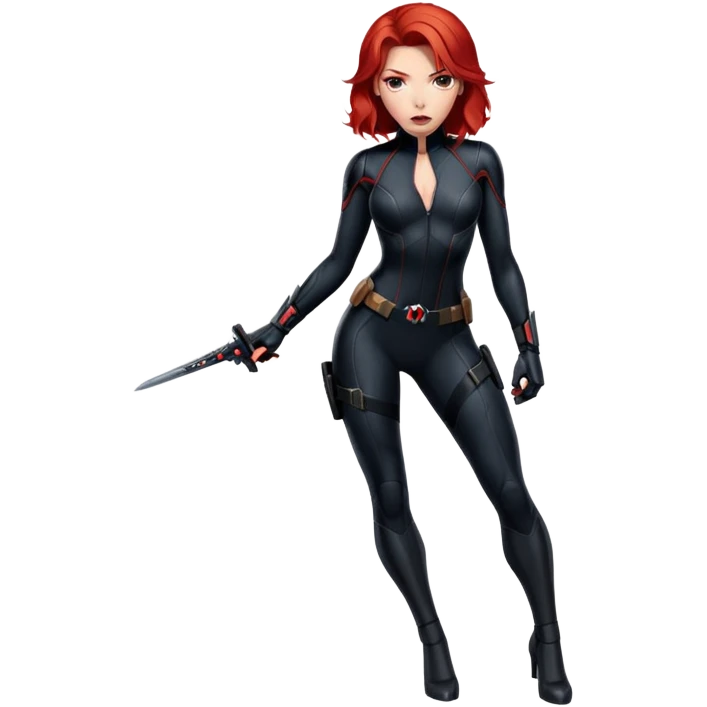 Black Widow superhero from Avengers with red hair, black bodysuit emoji