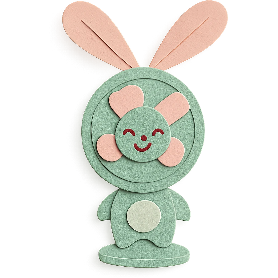 cute electric fan bunny spinning its ears like blades, cheerful face, pastel green, full-body emoji