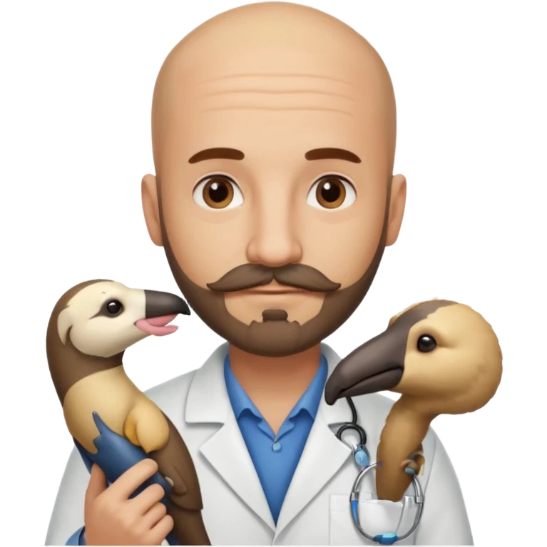 A bald veterinarian with a beard and mustache holding an anteater emoji