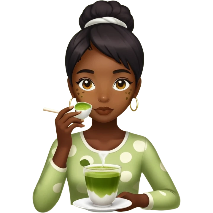 Haz a una chica morena con vitiligo y tomando matcha emoji