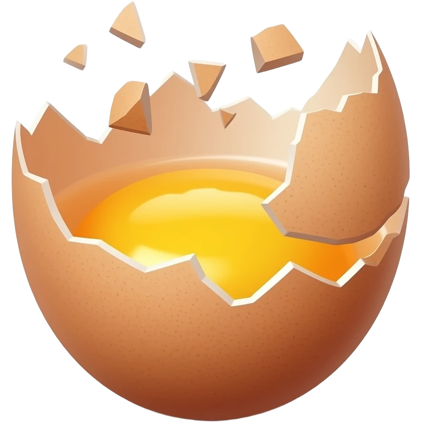 Egg smashing with flying shell pieces flying off emoji