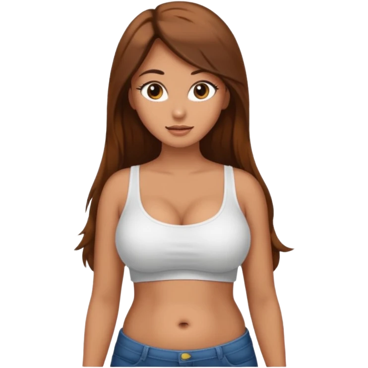 девушка с длинными коричневыми волосами и густыми ресницами и пузиком и сиськами, фото по пояс emoji