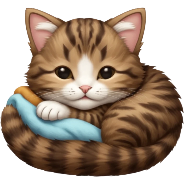 dark brown tabby and white kitten upside down sleeping emoji