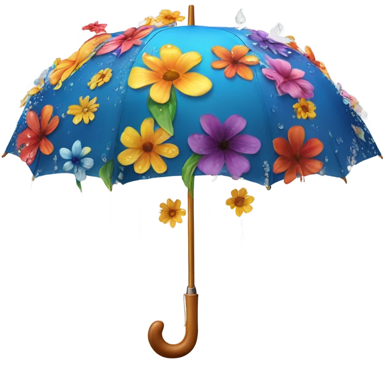 Rainbow umbrella made of flowers with dew drops dripping off and a large handle  emoji