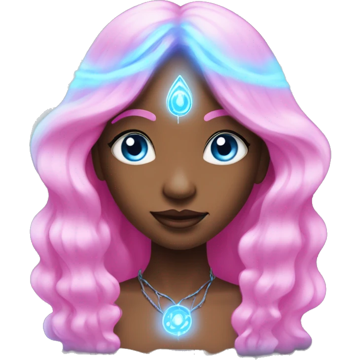 magical diva with pink andromedan skin long hair and blue eyes glowing third eye emoji
