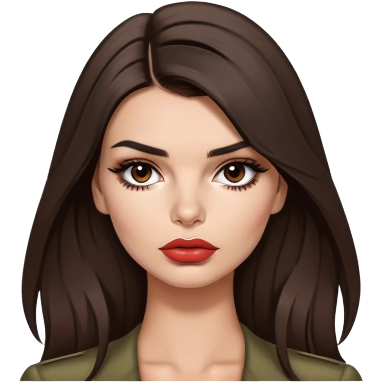 Emily Ratajkowski, brunette fashion model with long dark hair, pouty lips, and defined eyebrows emoji