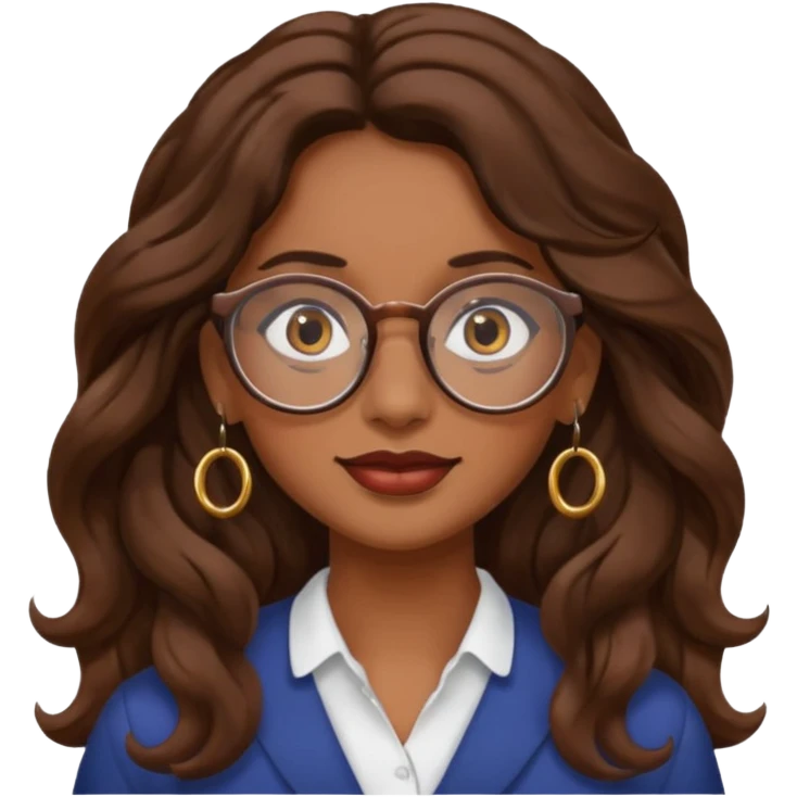Women brown eye and brown long wave hair with glasses and circle earing emoji