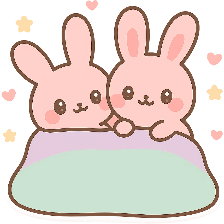 pink bunnies snuggling in blanket emoji