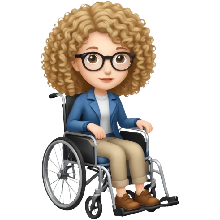 White woman with curly hair and glasses in a wheelchair. emoji