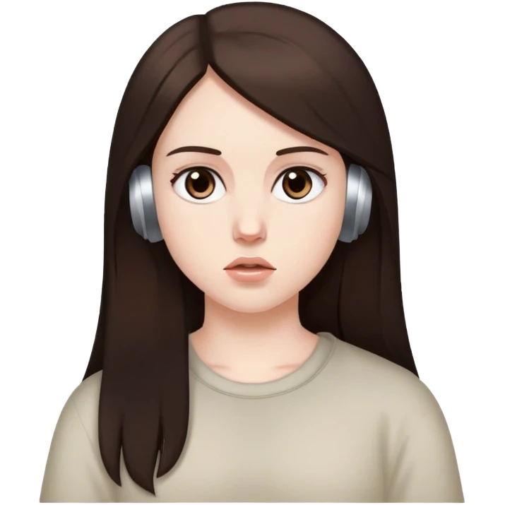 girl with long darke brown hair brown eyes and pale skin listening to Kanye west emoji
