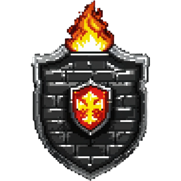 Shield badge with a menacing firewall symbol and glowing edges, cybersecurity theme emoji
